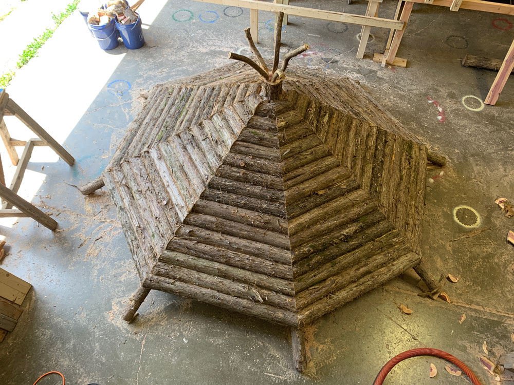 Tree tower roof under construction.