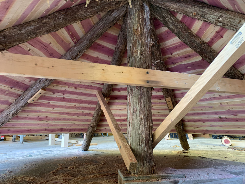 Tree tower roof under construction.