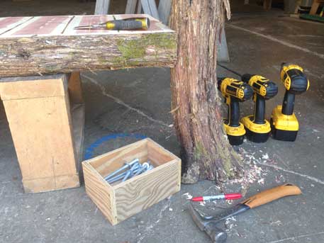 Rustic bench custom built using cedar trees and branches titled the Maverick Bench