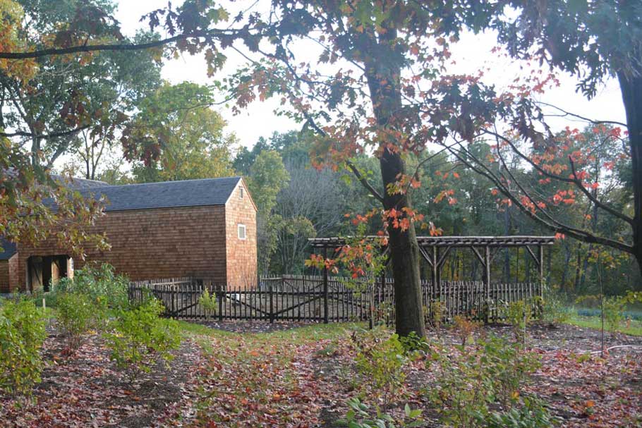 Pergola and fencing built in the rustic style using logs and branches titled Stonewood Farm Fencing & Pergola