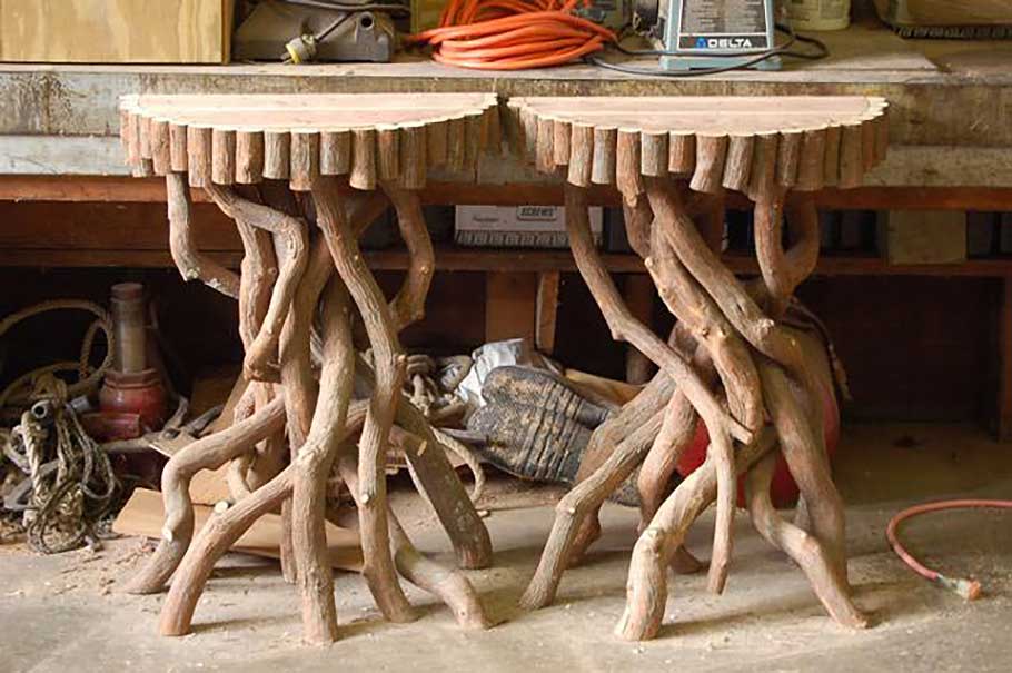 Side tables built with mountain laurel with the top yet to be installed